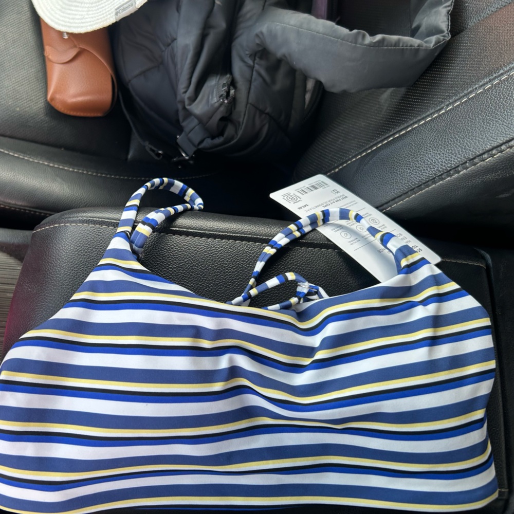 Athleta Navy and Yellow Striped Bikini Top